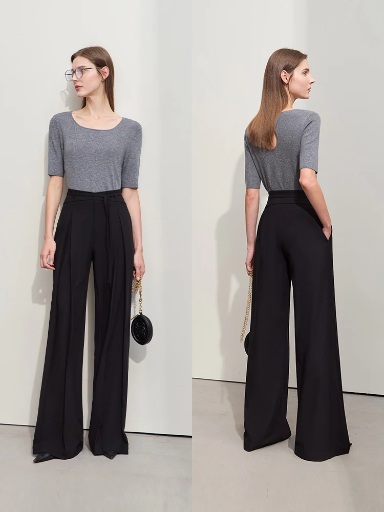 Amii Minimalism 2024 Spring Wide-leg Pants For Women New Commuter Lace-up Pleated Female Drape Loose Solid Lazy Pants 12451067
