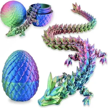 3D Printed Dragon Egg with Full Articulated Dragon Model – Movable Desktop Ornament 1