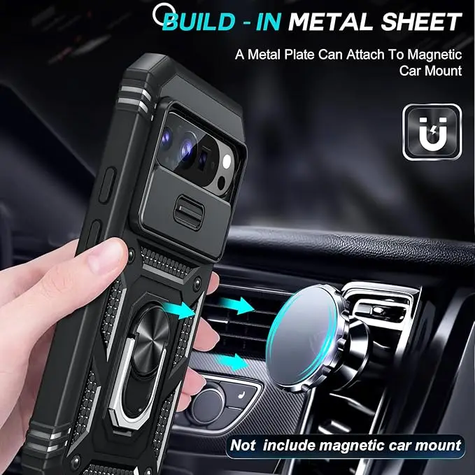 Rugged Military-Grade Shockproof Phone Case with Kickstand and Slide Camera Cover