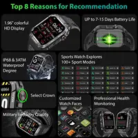 Rugged Military Smart Watch for Men with 400mAh Large Battery Heart Rate Monitor 1.85'' Display Bluetooth Call MK66 Upgrade Outd - Image 2