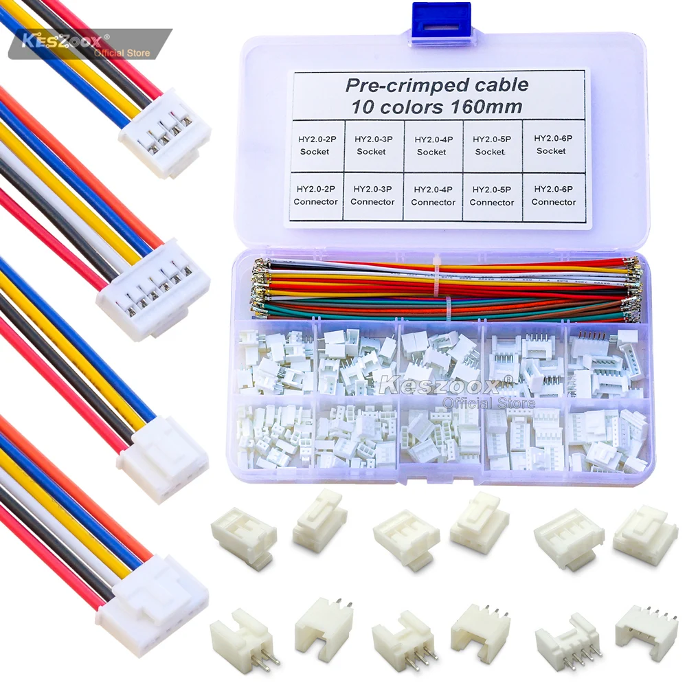 

Tcenofoxy JST HY2.0mm 2-10P PH2.0 with Locking Pre-Crimped Terminal Wire Male/Female Socket 22AWG 16CM Wire Cable Connector Kit