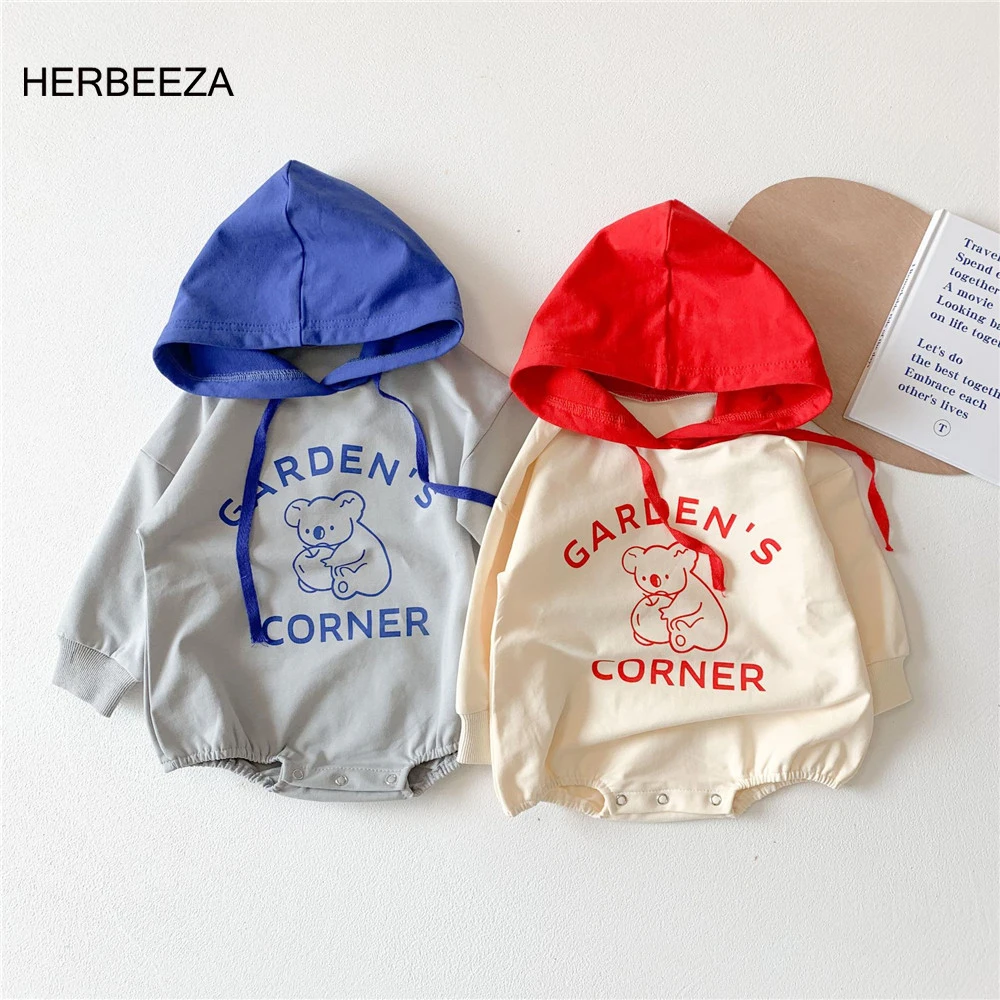 

Детский хлопковый костюм с капюшоном, с длинным рукавом и принтом медведя