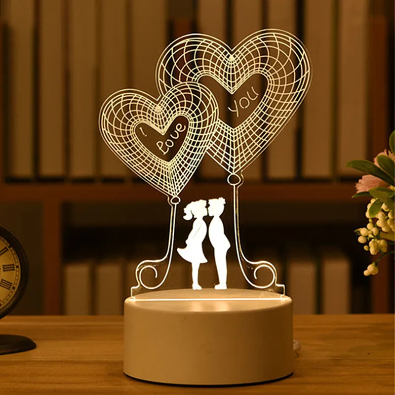 

Акриловая светодиодсветодиодный лампа 3D с USB-интерфейсом, ночник с неоновой вывеской, Рождественский Декор для дома, спальни, Дня Святого Валентина, свадьбы, подарок