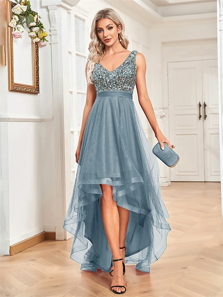 Elegant Women Sleeveless Sequins Floor Length Formal Evening Dresses Luxury V-neck Wedding Party Cocktail Gowns 1