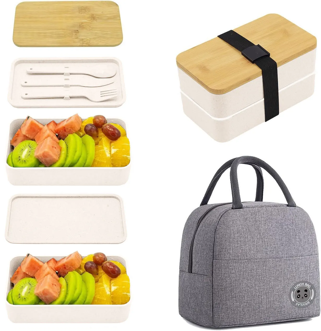 Stapelbare Lunchbox mit Thermotasche, geeignet für Büroangestellte und Studenten. Mikrowellengeeignete geteilte Lunchbox mit großem Fassungsvermögen. – Detail 7