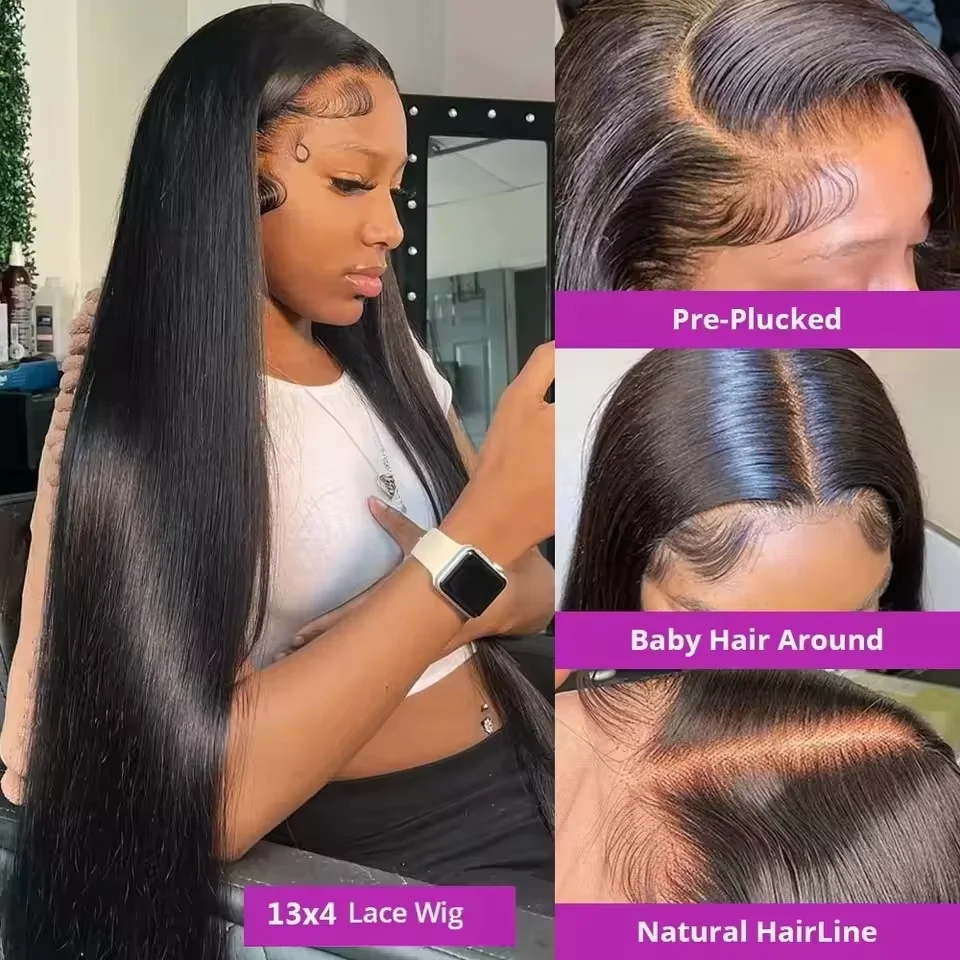 40 50 Inch Bone Straight Human Hair Wig 13x6 HD Lace Frontal Human Hair Wigs 250 Density Pre Plucked 360 full Lace Front Wig 3