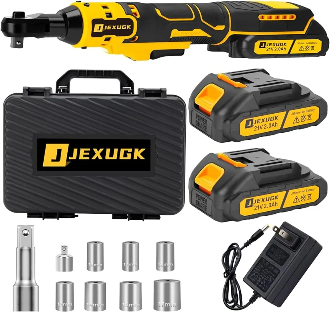 

21V Cordless Ratchet Wrench 3/8" Set, 68 Ft-lbs 400 RPM Cordless Ratchet
