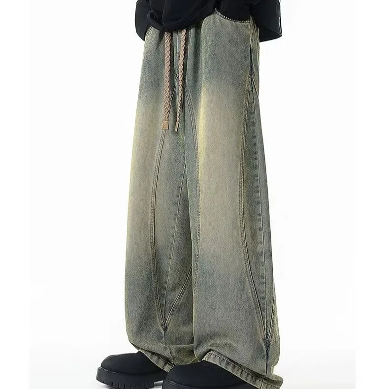Spring Autumn Men's Jeans Casual Loose Straight Leg Wide Leg Pants Trendy Brand Men's Floor-Length Casual Pants