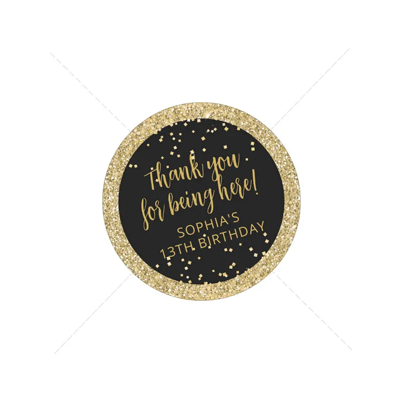40. Geburtstag Aufkleber – 50 Stück, Schwarz & Gold, Rund (4,4 Cm), „Thank You For Celebrating 40 Years“