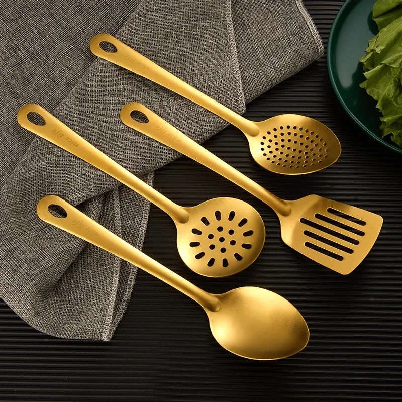 Stainless Steel Cutlery Set Kitchen Utensil Cooking Spatula Korean Golden Soup Spoon Hot Pot Spoon