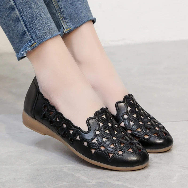 Leather Women Casual Shoes Breathable Shallow Female Vulcanized Shoes Soft Anti-slip Women's Flats Outdoor Free Shipping 2023
