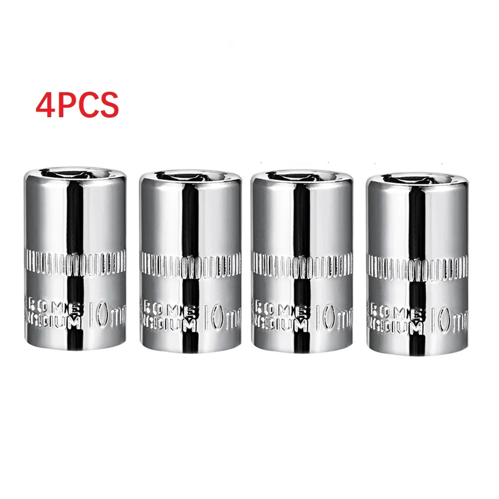 

4Pcs Hex Sockets 1/4" Drive 10mm Chrome Vanadium Steel Shallow Socket Repair Tools For DIY Automotive Repairs Hand Tool