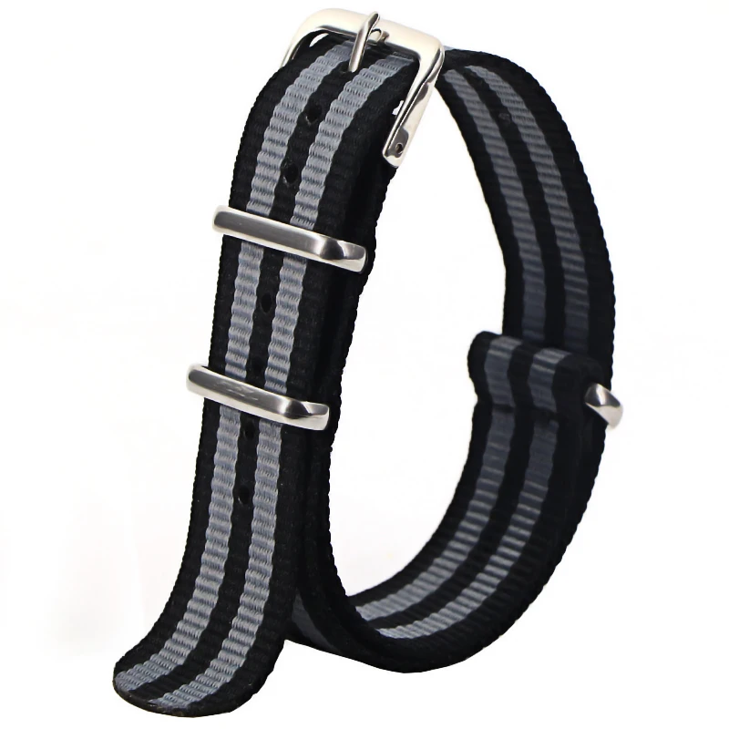 Nylon Army Sports Watch Strap – Black Adjustable Belt with Buckle