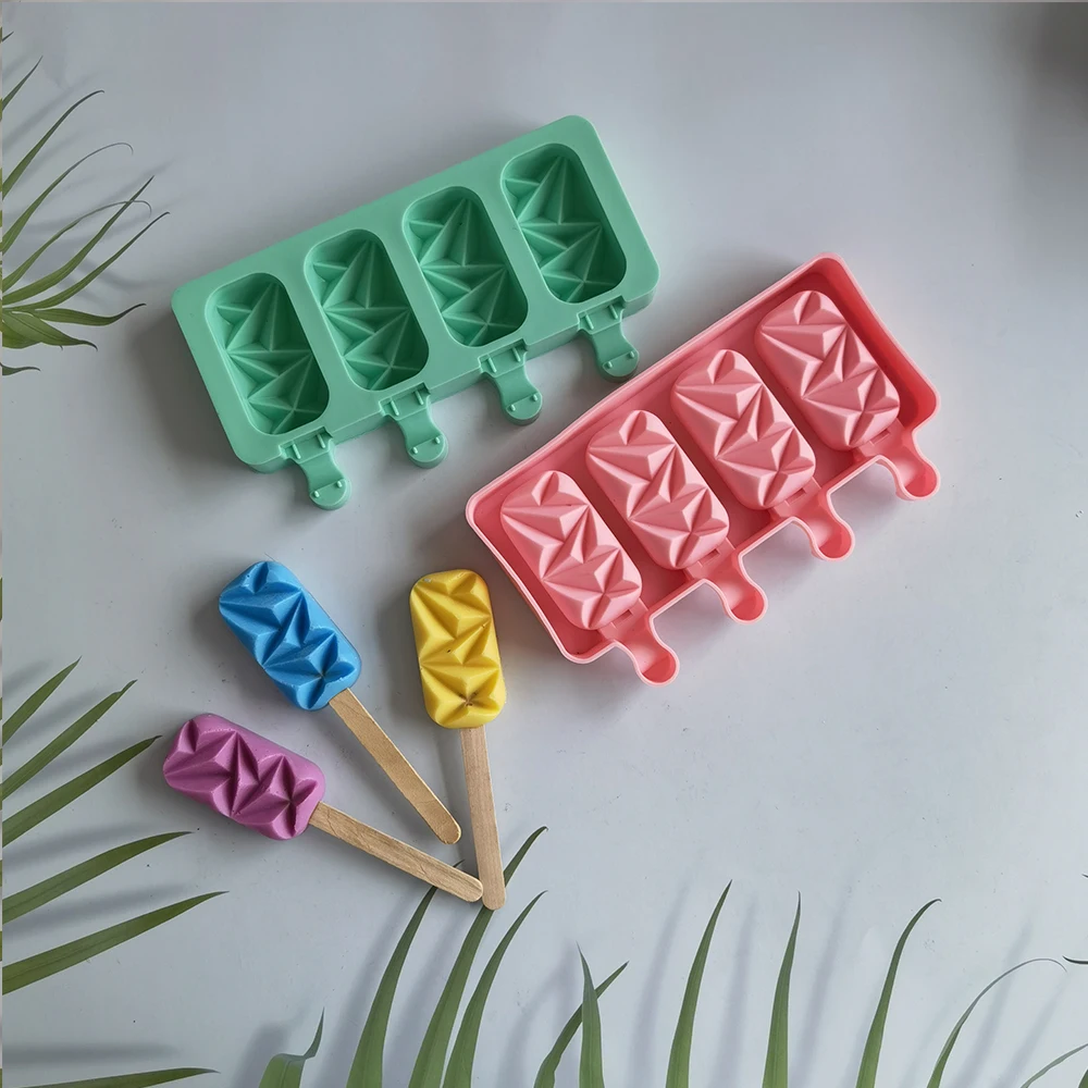 

4 Holes Ice Cream Mold Silicone Popsicle Mold Ice Pop Maker Fruit Juice Freezer Ice Tray Mould Pudding Cake Baking Tools