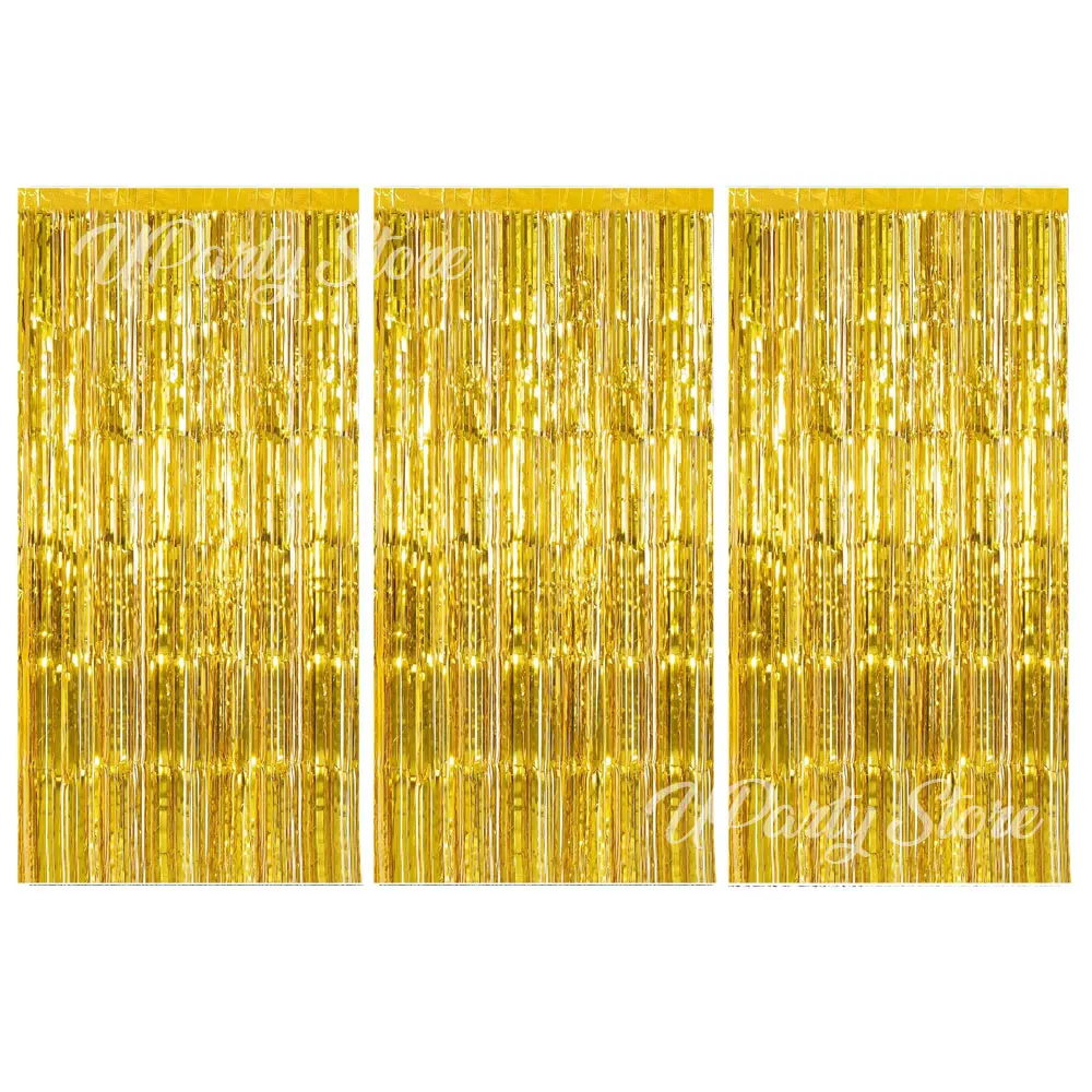 Silver Foil Fringe Curtains - Set of 3, Metallic Rose Gold Tinsel Streamers for Celebrations and Events Backdrop Decor