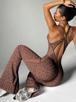 Hot Sexy Leopard Jumpsuits Sportwear Women Casual Sleeveless Backless Flare Pants Fitness Yoga Overalls Gym Running Tracksuit - Image 4