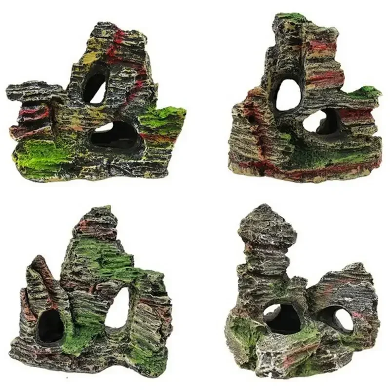 Artificial Moss Hiding Cave Mountain View Underwater Fish Tank Ornament Landscaping Craft Living Room Resin Aquarium Rockery fish tank ornaments,fish tank decorations,aquarium ornaments,mini landscape ornaments
