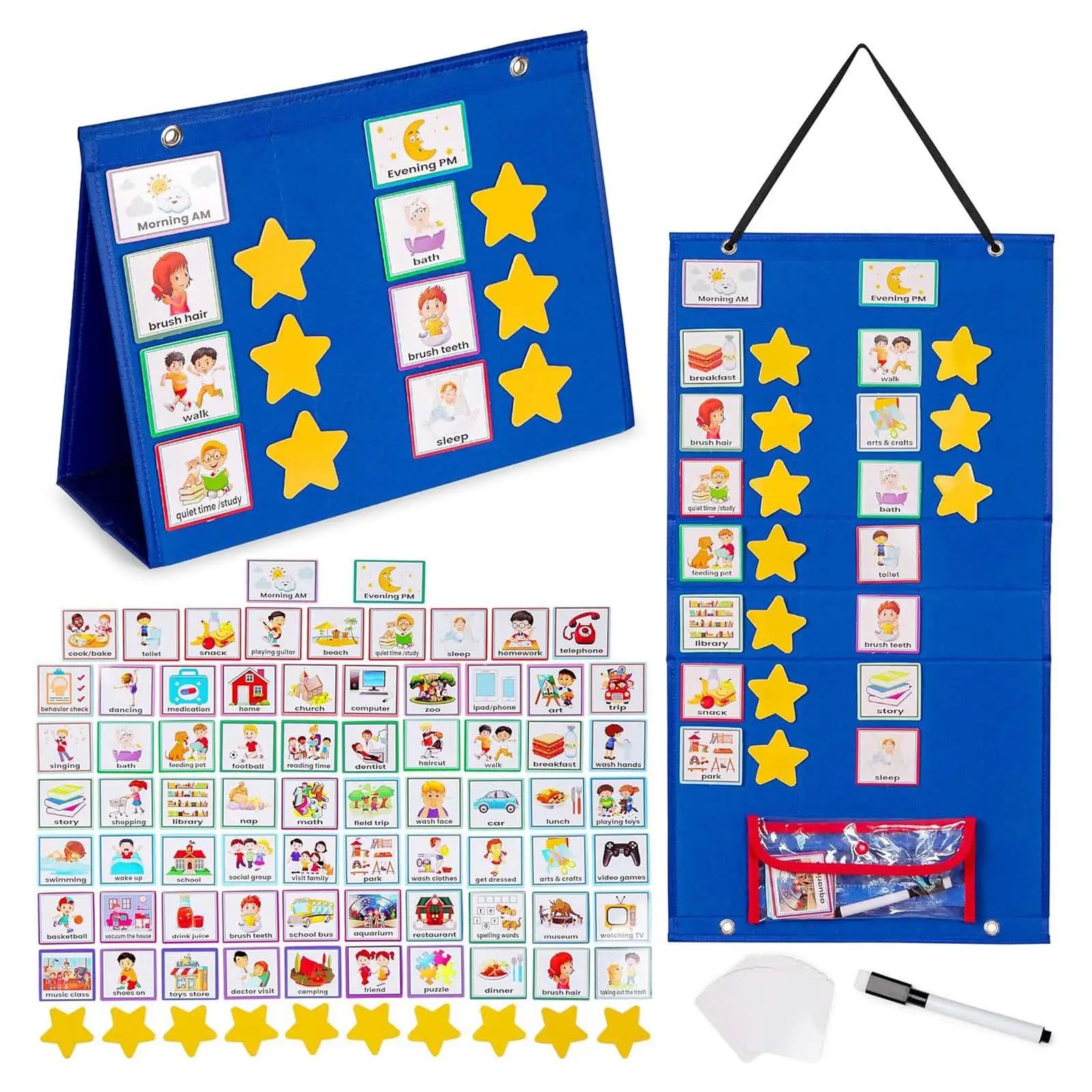 

Kids Visual Schedule with 72Pcs Visual Schedule Cards Visual Planner Morning Bedtime Behaviors for Home Child Kids Girls Boys