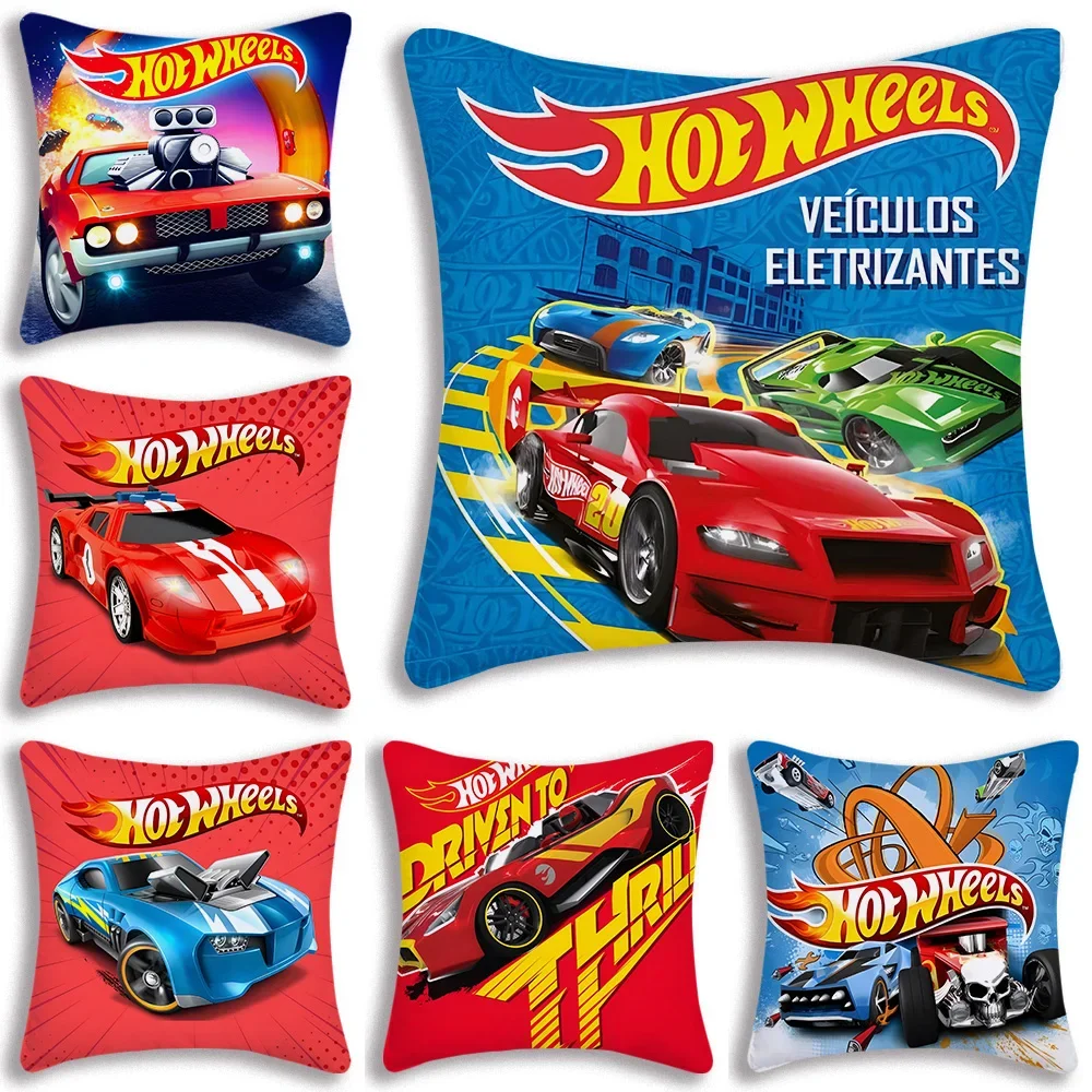 Cartoon Racing Hot Wheelss Pillow Covers Cartoon Sofa Decorative Home Double-sided Printing Short Plush Cute Cushion Cover