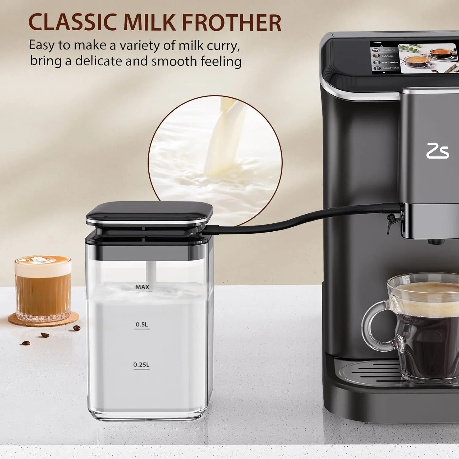 Super Automatic Espresso Machine, Barista Espresso Maker with Automatic Milk Frother and Container for Latte, Cappuccino 6