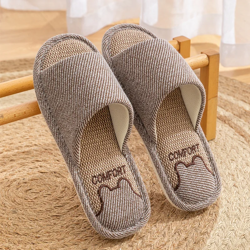 2025 New Home Linen Slippers Women Indoor Soft Open Toe Slides Men Floor Bedroom Breathable Non-slip Sandals Couples Flip Flops 3