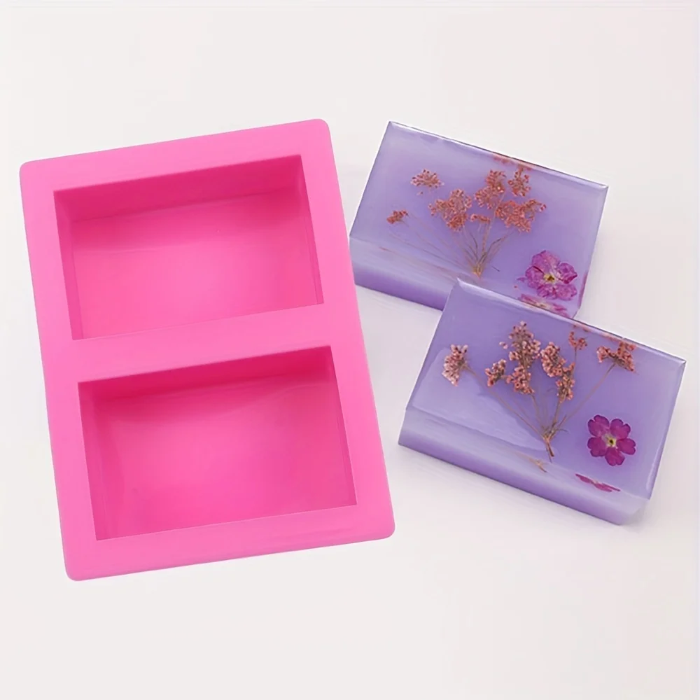 Silicone Mold 1pc Rectangle Silicone Soap Mold 4 Oz Thick Rectangular Resin Candle Mold 2-Cavity Toast Cake Pastry Baking Tool