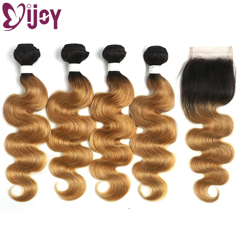 Body Wave Human Hair Bundles With Closure 3/4 Bundles With 4x4 Closure Ombre Honey Blonde Brazilian Remy Hair Bundles IJOY