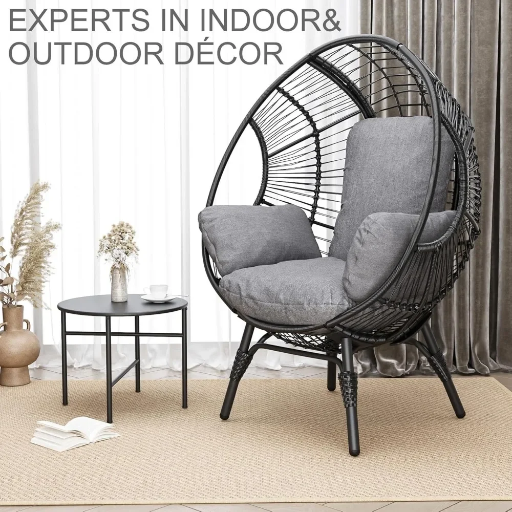 Outdoor Egg Chair Wicker Oversized Egg Basket Chair with Stand Lounger Chairs with Cushion Capacity for Patio Garden Backyard 3