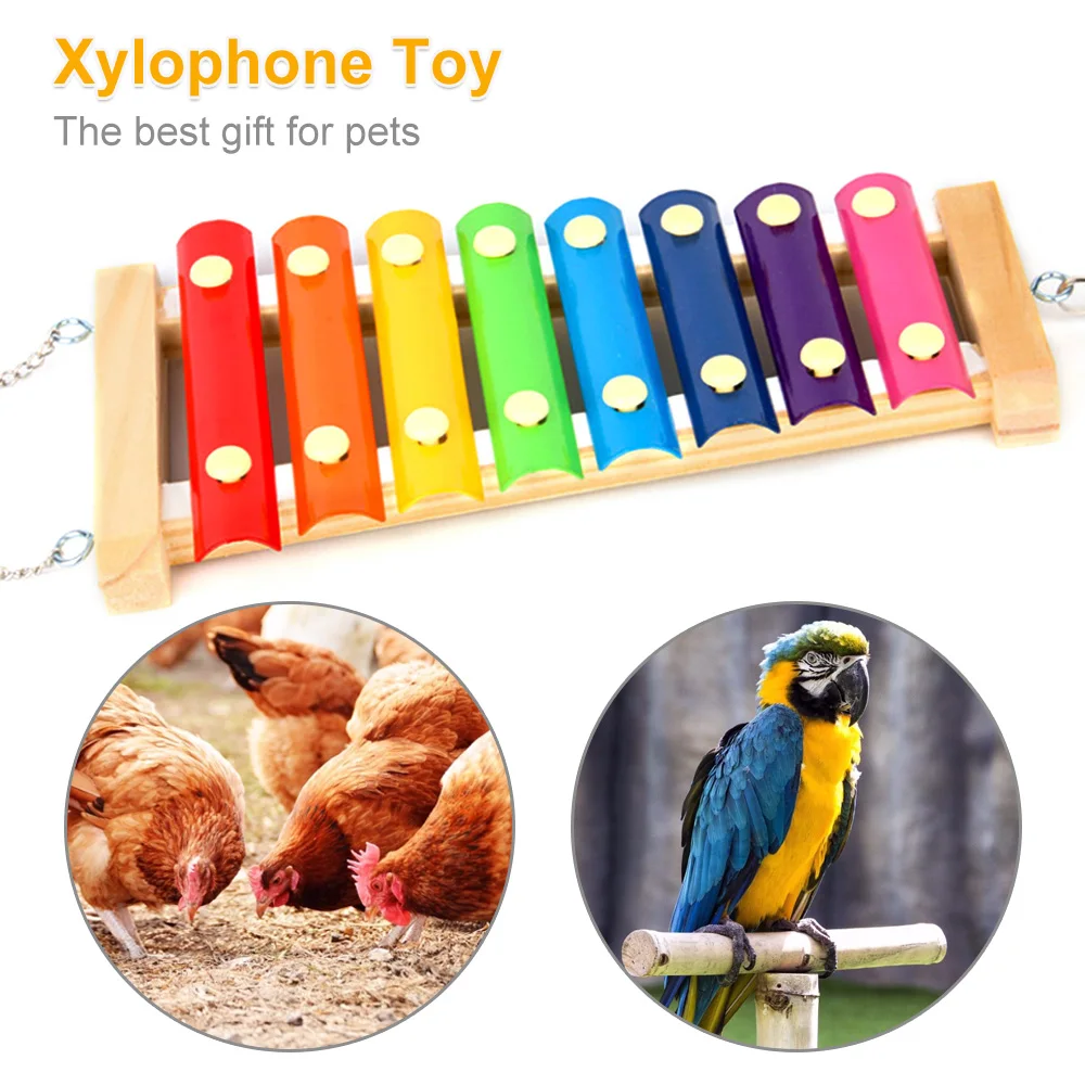 Bird Chicken Xylophone Toy Wooden Suspensible Bird Cage Accessories Musical Toy with 8 Keys for Chicken Bird Parrot Macaw Hens