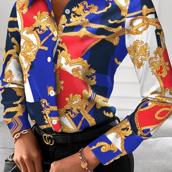 Women's Blouse Fashion Print Long Sleeve Tops Black Elegant Shirts & Blouses Autumn Youthful Woman Clothes 2023 New Arrivals