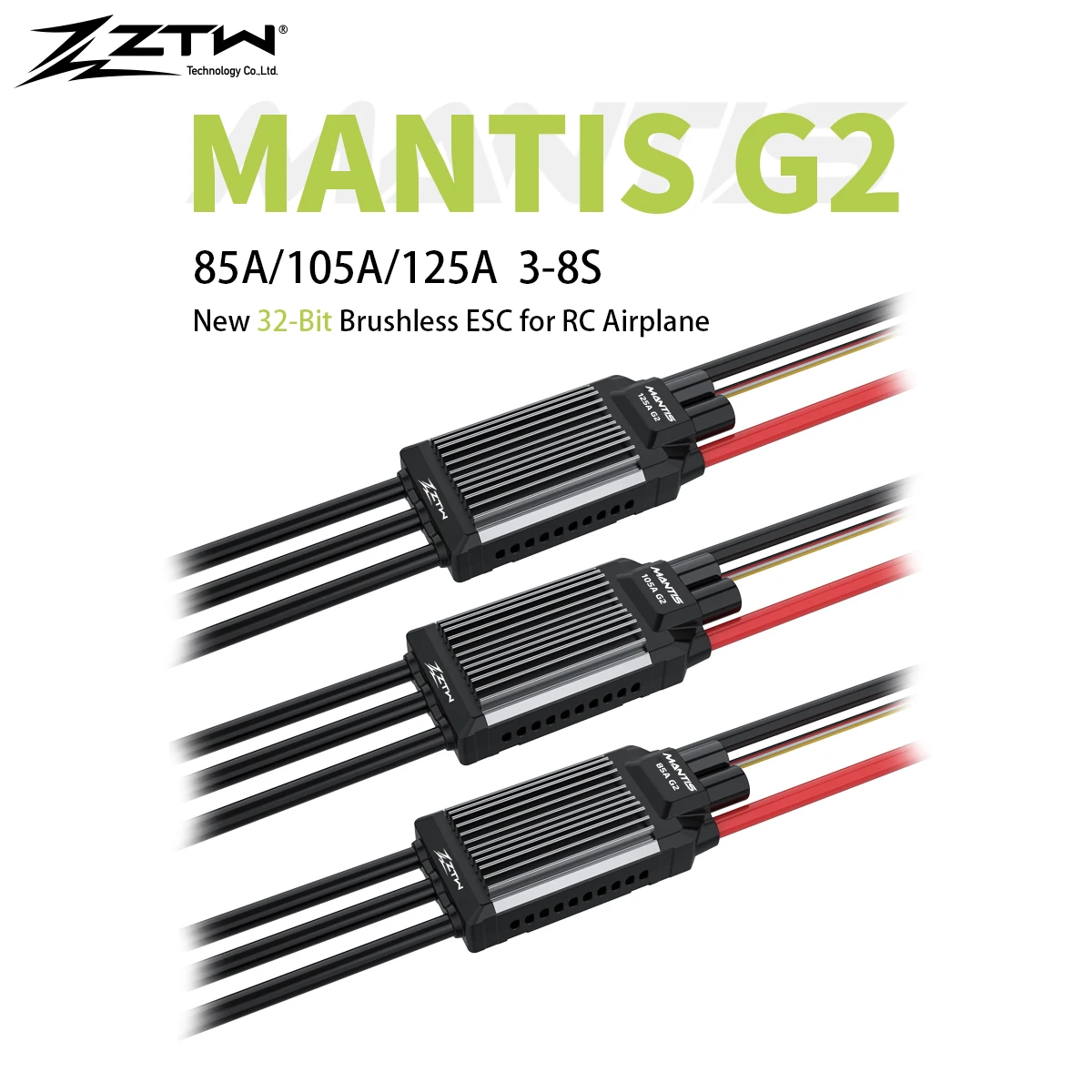 ZTW Mantis G2 85A/105A/125A 32Bit Brushless ESC Speed Control 3-8S Built-in SBEC 6/7.4/8.4V 8A For RC Airplane Aircraft Fix-wing 1