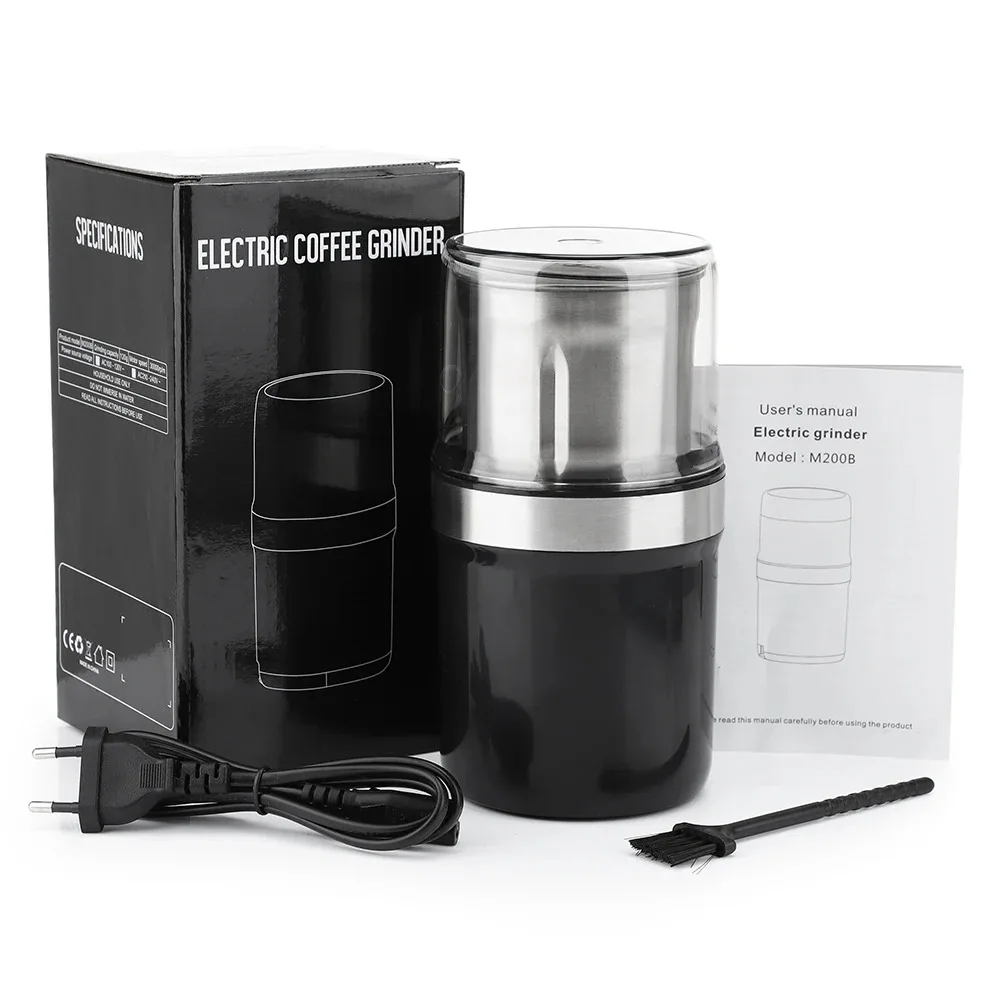 Electric Coffee Grinder Spice Herb Grinder with 1 stainless steel blade removable, 200W motor efficient grinding, for vanil