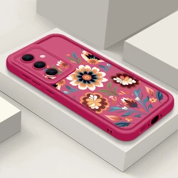 Silicone Phone Case with Floral Print Design - Galaxy S23 Ultra (B407 Hot Pink)