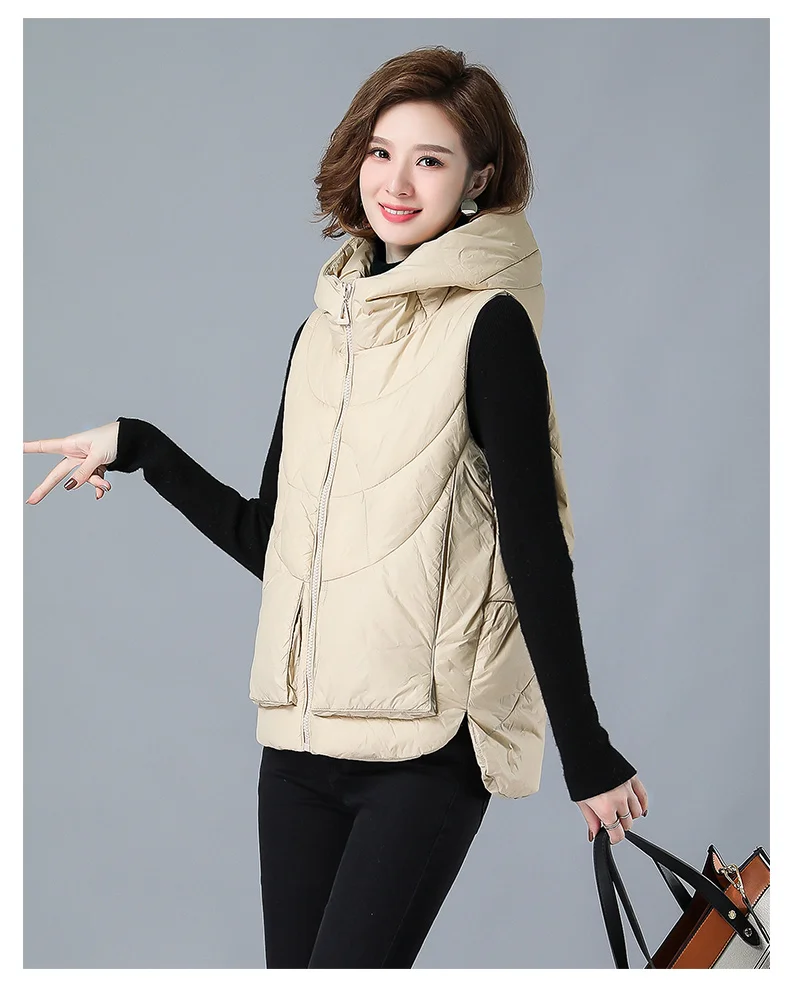 Leisure Down Cotton Vest Coat Women'S 2021 Autumn Winter New Korean Version Hooded Loose Thickened Short Jacket Waistcoat Lady long down coat
