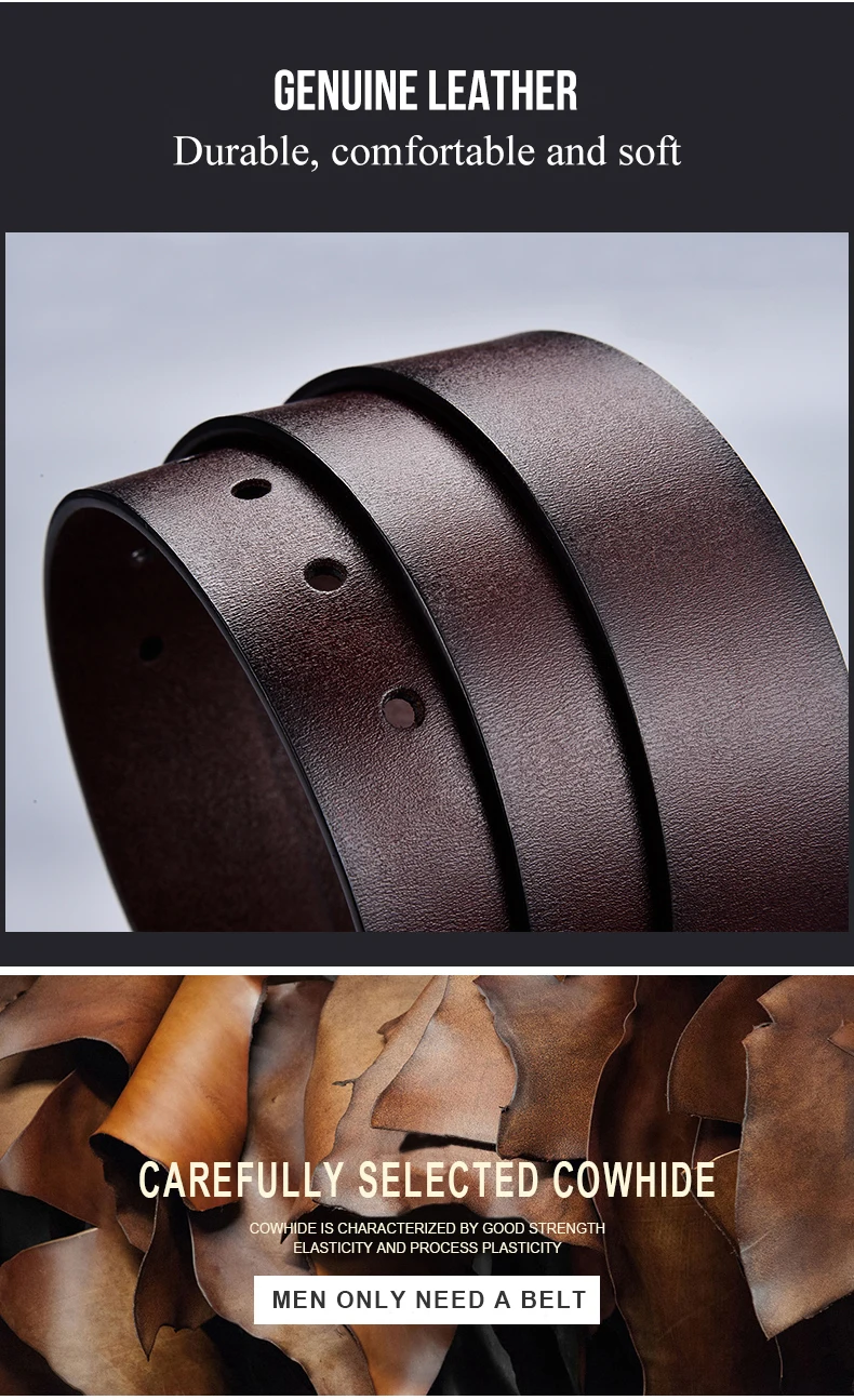 Leder Für Männer Hohe Qualität Schnalle Jeans Rindsleder Casual Gürtel Business Cowboy Bund Männlichen Mode Designer – Detail 6