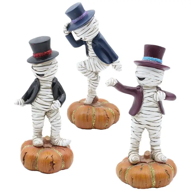 

Halloween Mummy Decor Halloween Sculpture Mummy Pumpkin Resin Decor Figurine 3 Pcs Props Decoration Ghost Mummy Craft Decoration