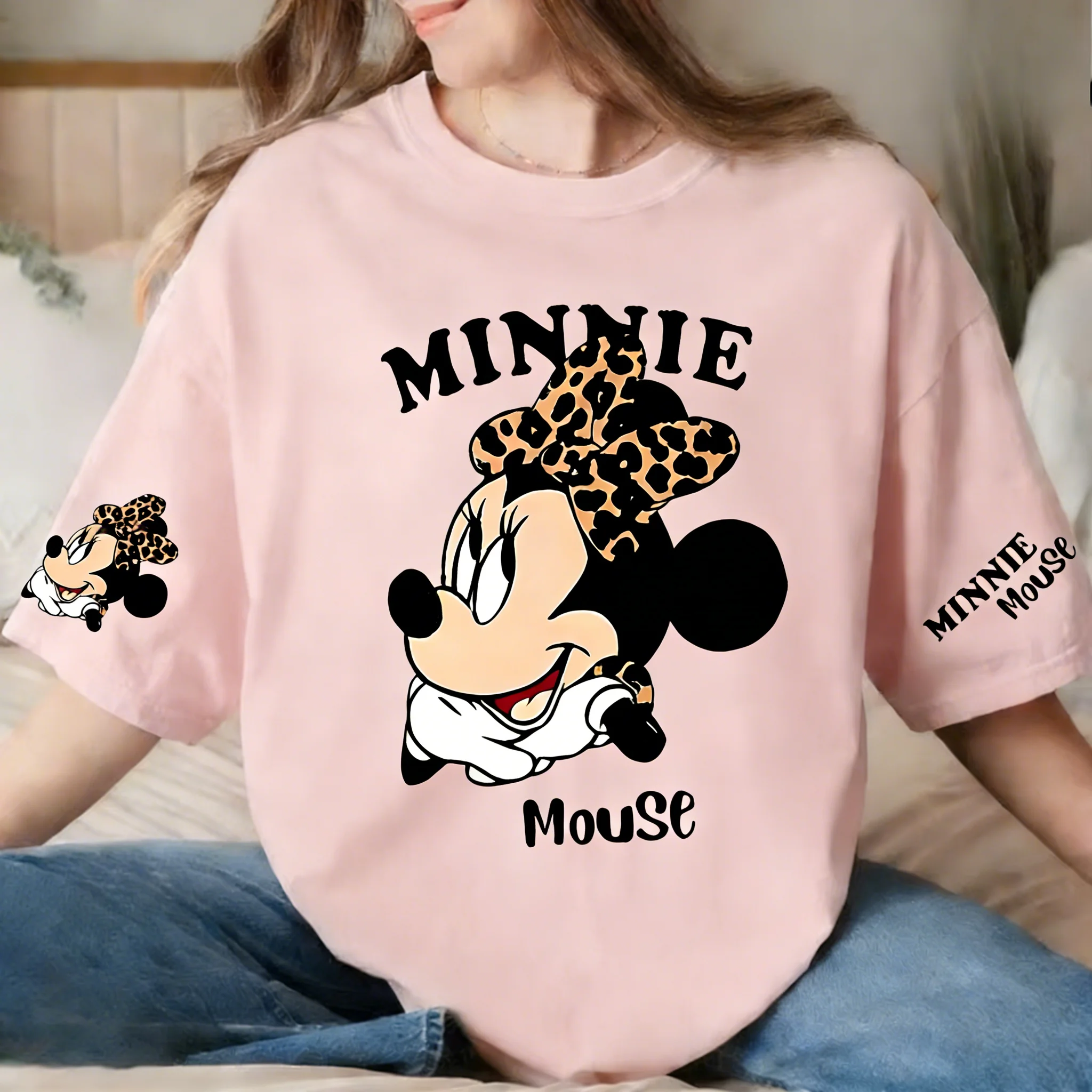 T-shirt Minnie Mouse Rose Léopard Femme - Style Décontracté Disney
