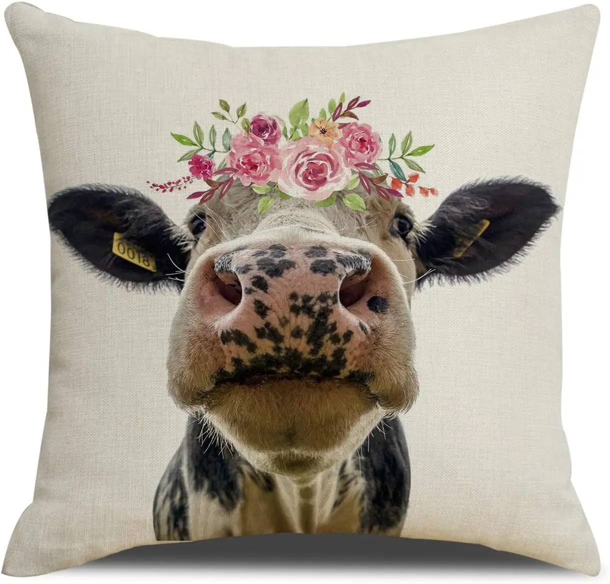 Cow Pillowcase Animal Theme Decorative Pillowcase Square Linen, Home