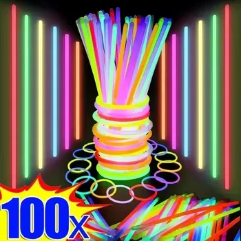 50/100Pcs Fluorescence Sticks Party Multicolor Glowing Stick Bright Colorful Light Bright Bendable Glow Bracelet Party Supplies