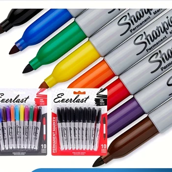 10 pennarelli colorati permanenti, pennarelli resistenti, ideali per scrivere, disegnare e progetti artistici in classe, in ufficio