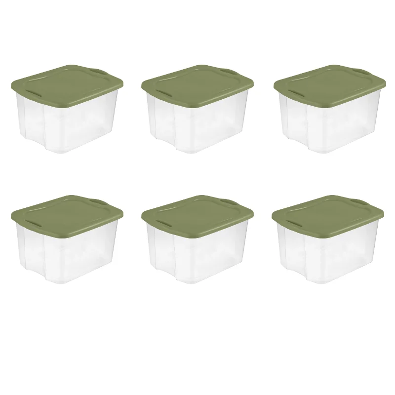 

Sterilite 70 Qt. EZ Carry Plastic, Clear/Sage Legume, Set of 6storage storage boxes storage box