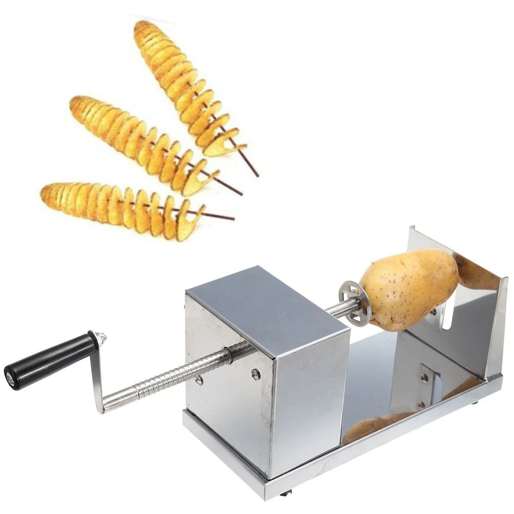 Thicken Stainless Steel Spiral Tornado Potato Cutter Kitchen Vegetable Fruit Chips Slicer Cutting Machine Manual Potato Chopper