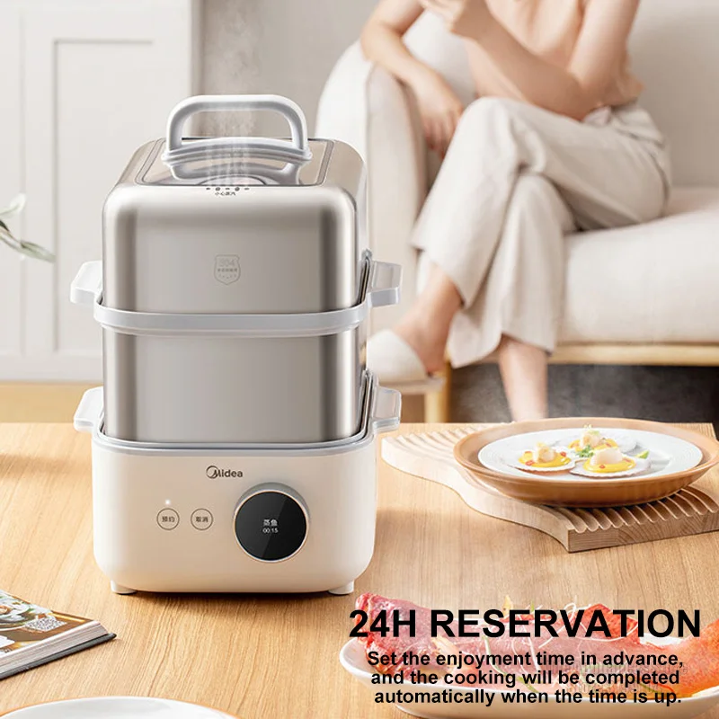 Midea Rapid Electric Steamer Stainless Steel Fast Heating Steaming Pot Cooker 11.6L 2000W Multifunction Home Kitchen Appliances