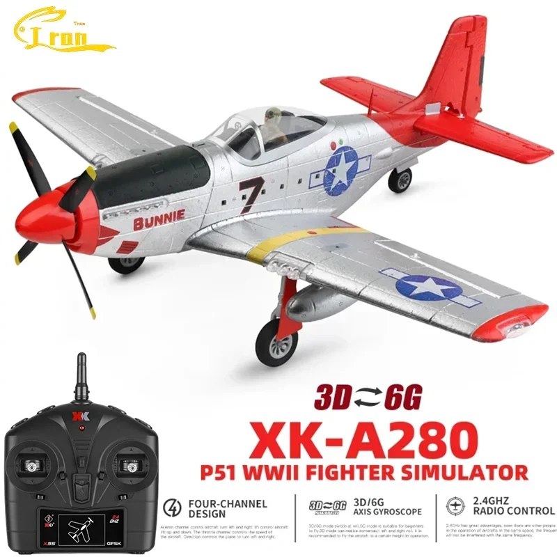 

Wltoys Xk A280 Rc Plane 2.4g 4ch 3d6g Mode Aircraft P51 Fighter Simulator With Led Searchlight Rc Airplane Toys For Children