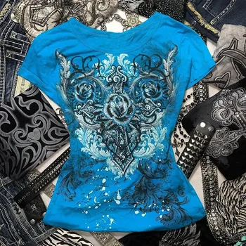 Europe and the United States of the new style of personality Y2K slim short sleeve print shirt spice girls fashion retro women 1