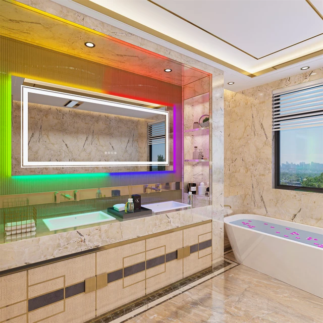 Specchio da bagno a LED RGB, grande specchio da trucco