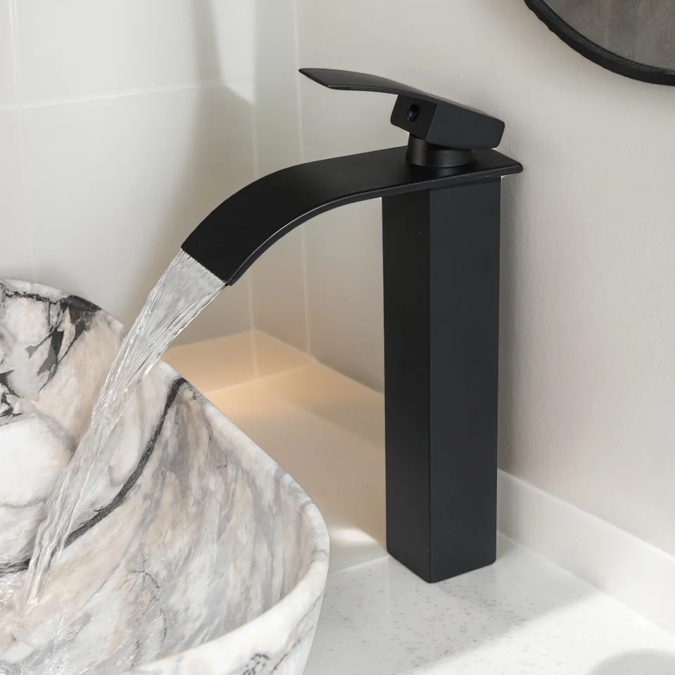 KEMAIDI Modern Ceramic Vessel Sink with Waterfall Faucet
