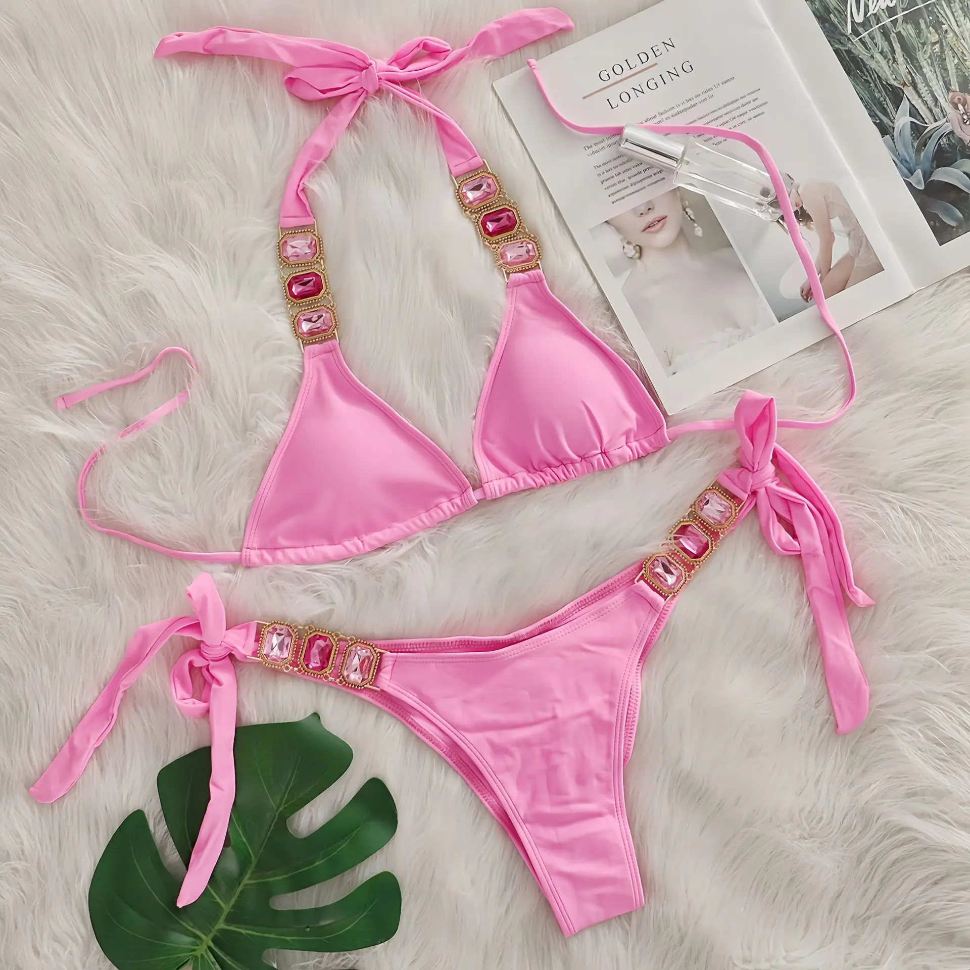 Rhinestone String Bikini - Womens Sexy 2 Piece Swimsuit for Beach Vacation
