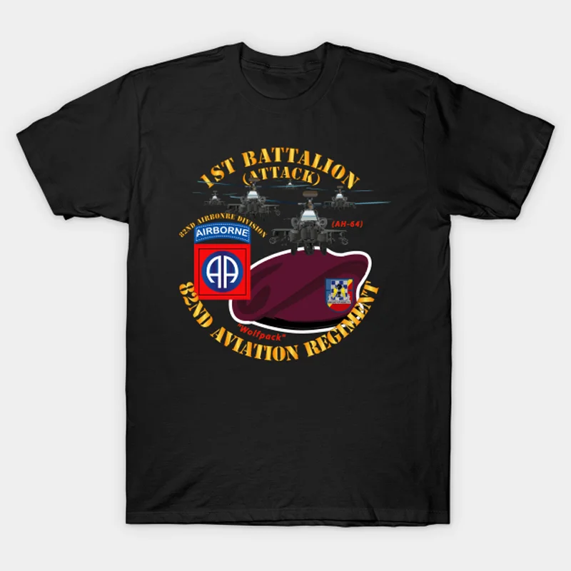 

1st Battalion 82nd Aviation Regiment Maroon Beret AH-64 Helicopters T-shirt 100% Cotton O-neck Short Sleeve Casual Mens T-shirt