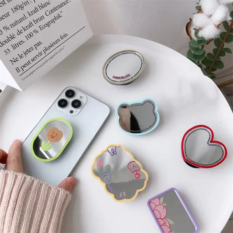 3D Cute Cartoon Makeup Mirror Phone Holder with Ring Grip